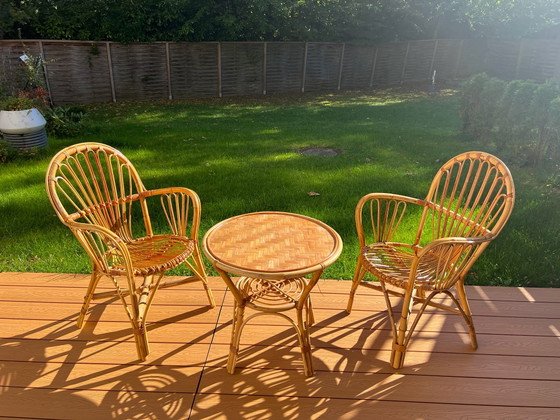Set da giardino vintage Rohé in rattan anni '60 Boho – 3 pezzi (photo 2 of 13)