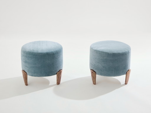 Pair Of Stools Garouste & Bonetti Koala Bronze Mohair Velvet 1995