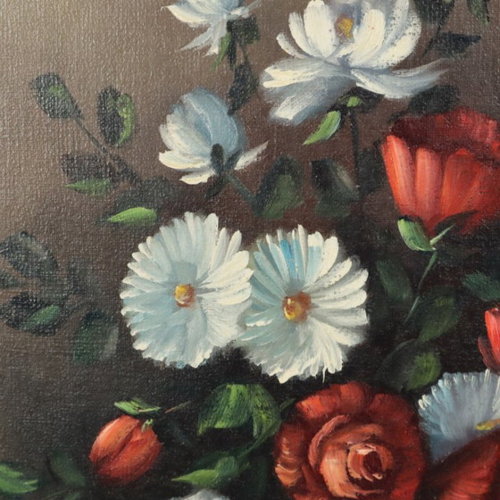 Image 1 of Nature morte de fleurs, tableau 60x50cm