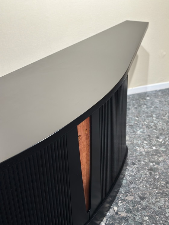 Image 1 of Credenza Art Déco postmoderna nera vintage XL con legno di radica