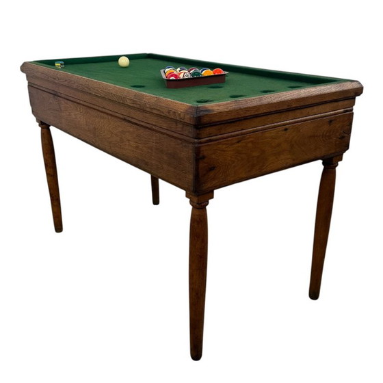 Kleiner Billardtisch, dunkles Holz, Beistelltische, Stoff, Braun, Vintage (Foto 7 von 8)