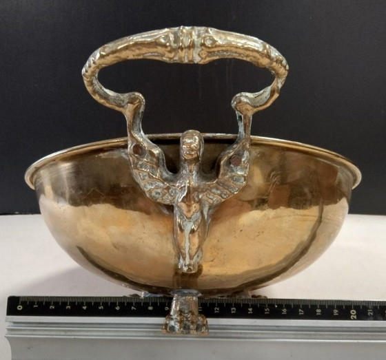 Image 1 of Antique copper bowl, griffin handles, lion paws