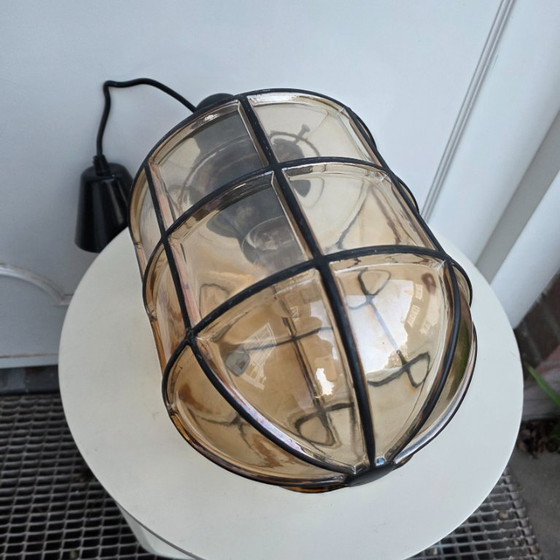 Image 1 of Prachtige Vintage Rookglas Hanglamp Van Glashütte