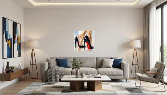 Acrylic Canvas Watercolor "Louboutin Forever" - (60x60 Cm) – Paintings & Drawings, Wood, Aluminium, Figuratief (photo 2 of 7)