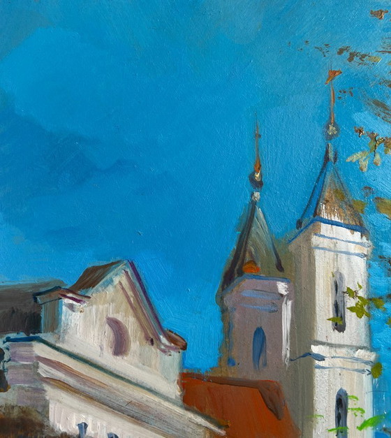 Image 1 of Pintura al óleo original Paisaje urbano otoñal Sinfonía de la ciudad de otoño