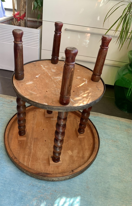 Art Nouveau Art Deco Salontafel Bijzettafel Messing Jaren 1930 Chinees Vintage Handgemaakt – Brass, Wood (photo 7 of 14)