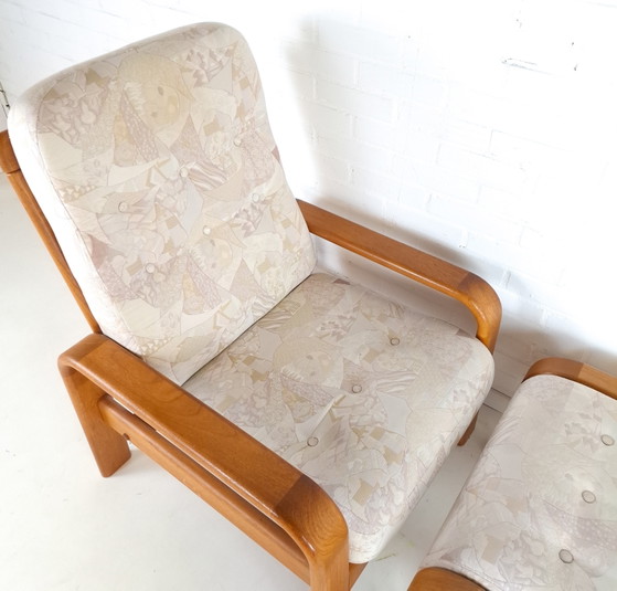 Vintage Teak Armchair With Ottoman Danish Design 70s – Textile, Wood (photo 8 of 10)