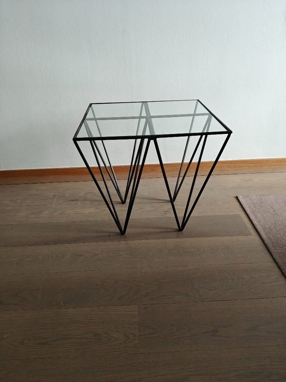 Image 1 of Vintage coffee table / side table in Paolo Piva style – glass & black steel