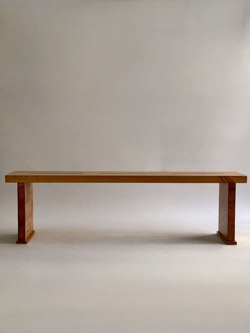 Oak and rosewood bench France 80s