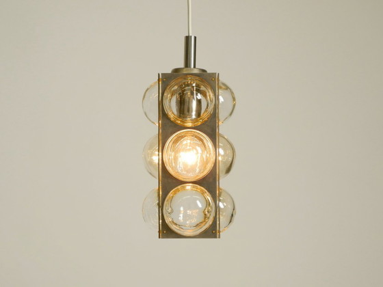 Image 1 of Beautiful 1960s Space Age pendant lamp by Temde, made of glass and nickel-plated metal