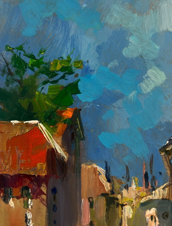 Image 1 of Original Oil Painting Coastal Houses Landscape History of the city street