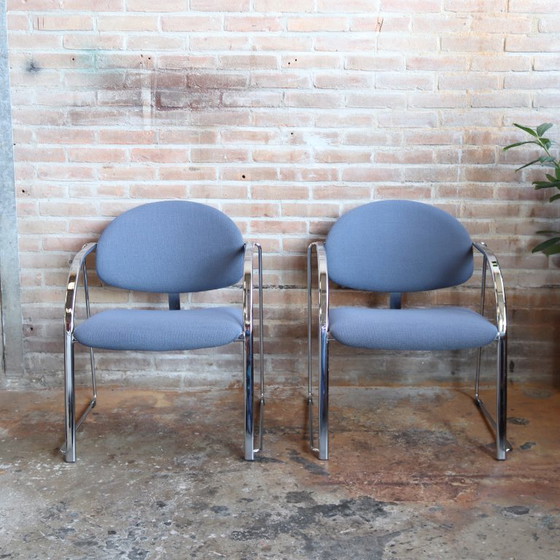 Image 1 of Vintage postmodern armchairs chrome blue lilac