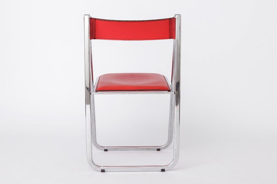 Image 1 of Tamara klapstoel van Arrben, Italië, jaren 70 | Chromen frame & rood leer | Vintage Italiaans design