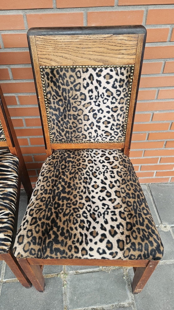 4x antique wooden chairs re-upholstered, Dining chairs, Textile, Beige (photo 5 of 10)