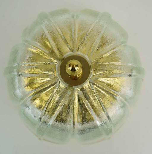glashuette limburg CEILING LIGHT flush mount model A475 3031 flower-shaped glass shade and brass 1970s