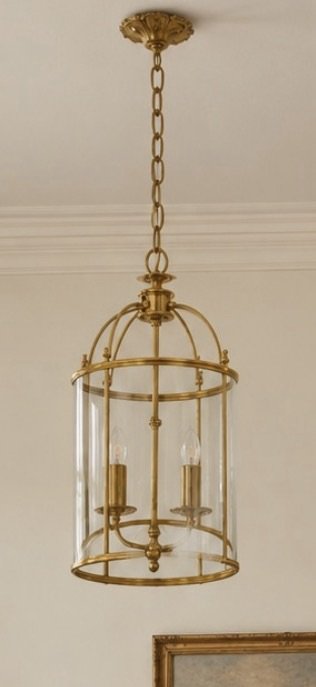 Suspension / lanterne de hall de style Empire en laiton et verre 1970 – Lustres (photo 6 of 6)