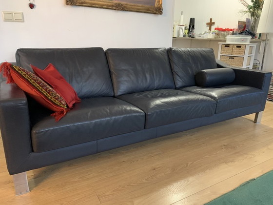 Image 1 of Mooie diepblauwe leren 3 persoons bank
