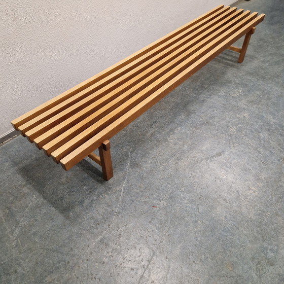 Image 1 of Banc à lattes en teck design des années 70