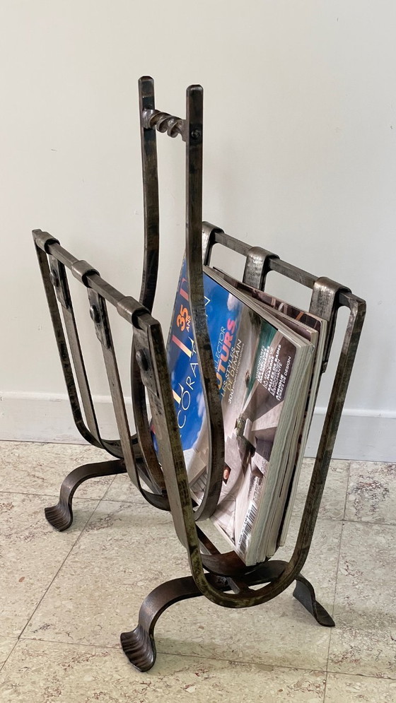 Image 1 of Vintage Brutalist Steel Magazine Rack