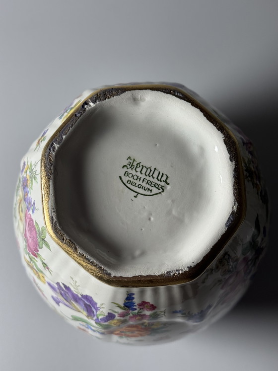 Image 1 of Pot à couvercle Boch Frères La Louvière Keralux – Motif floral « Bouquet de Saxe » – Art déco belge, années 1930/1940