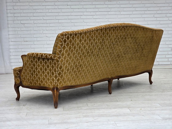 Image 1 of 1950s, Danish 3-seater sofa, furniture velour, carved ash wood.