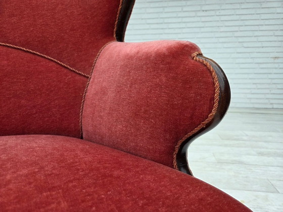 Image 1 of Divano danese a 2 posti, anni '50, velluto rosa salmone, legno di frassino.