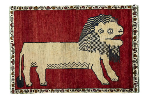 Hand-knotted Gabbeh nomadic rug with lion motif - 149 X 102 Cm