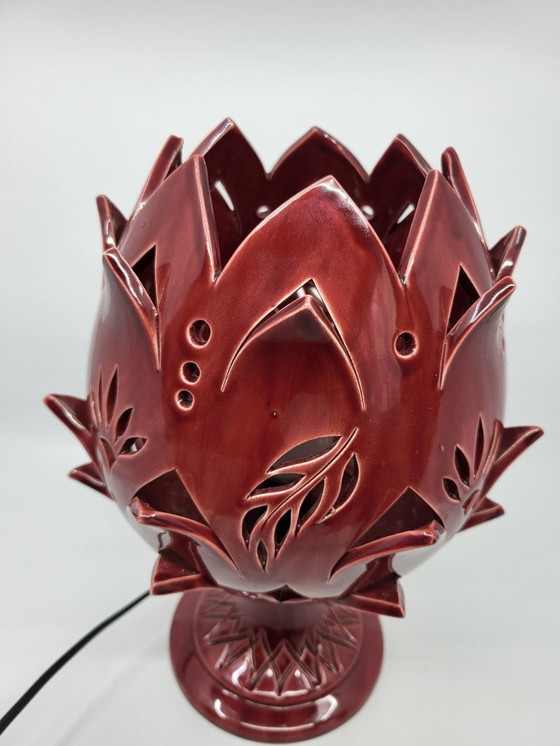 Image 1 of Artichoke Lamp in Bordeaux Ceramic, Modern Design