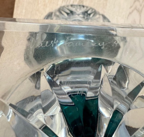 Geschliffene Kristallvase, grün, Val Saint Lambert, Vasen, Klassiek (Foto 3 von 5)