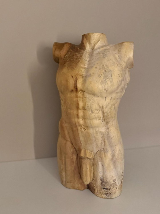Handmade Wooden Torso Sculpture – Male Figure – 51 Cm – Decorative Objects (photo 3 of 5)