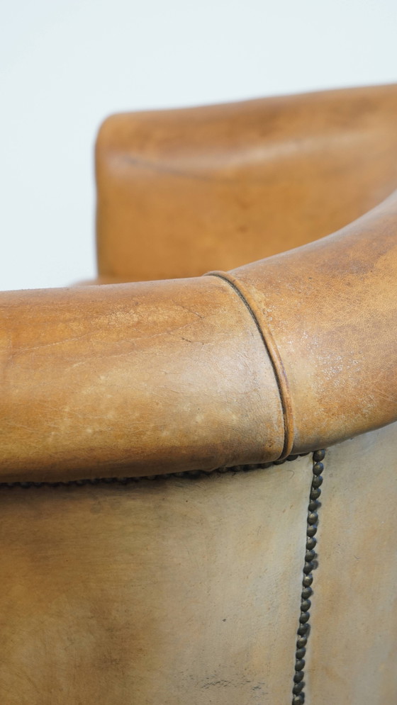 Image 1 of Vintage Sheepskin Leather 2-Seater Sofa in English Style
