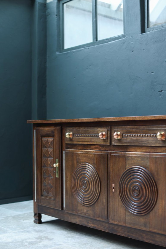 Image 1 of Charles Dudouyt Oak Credenza - 1950s French Mid-Century Modern Furniture