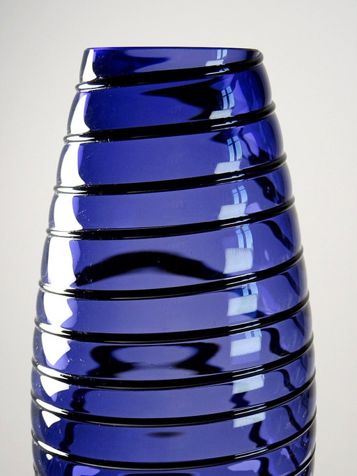 Haut Vase Obus Verre De Murano Violet Bleu Design Vintage