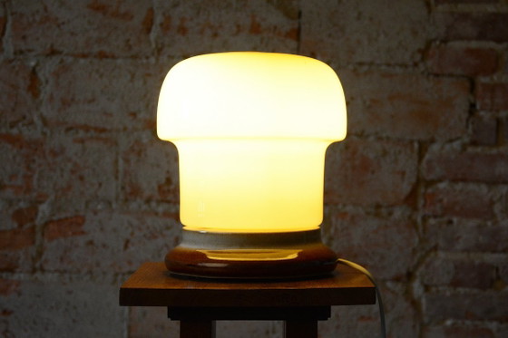 Restored Mid-Century Table Lamp, Ceramic, Glass, Well Preserved, Czech, 1960s (photo 5 of 7)