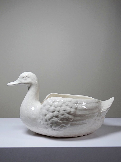 Vintage beige cracked earthenware pot cover/duck saucer