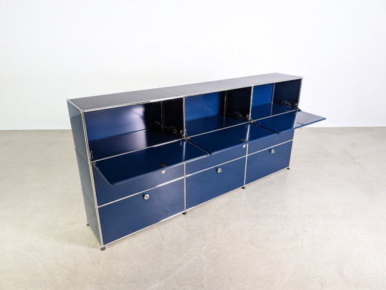 Image 1 of Original USM Haller sideboard, steel blue, 3x3; Fritz Haller chest of drawers