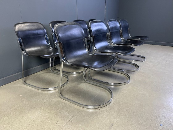 Image 1 of Vintage eetkamerstoelen van Willy Rizzo voor Cidue, set van 8, jaren 70