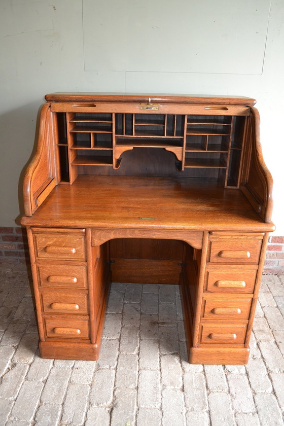 Image 1 of Antique Oak Wooden Shutter Desk, Secretaire