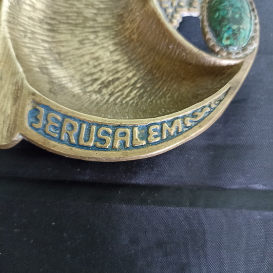 Image 1 of Vintage Brutalist Brass Bowl – Wainberg (Jerusalem) with Eilat Stone