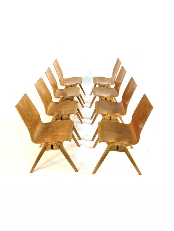 Image 1 of 8x vintage plywood eetkamerstoel ‘60