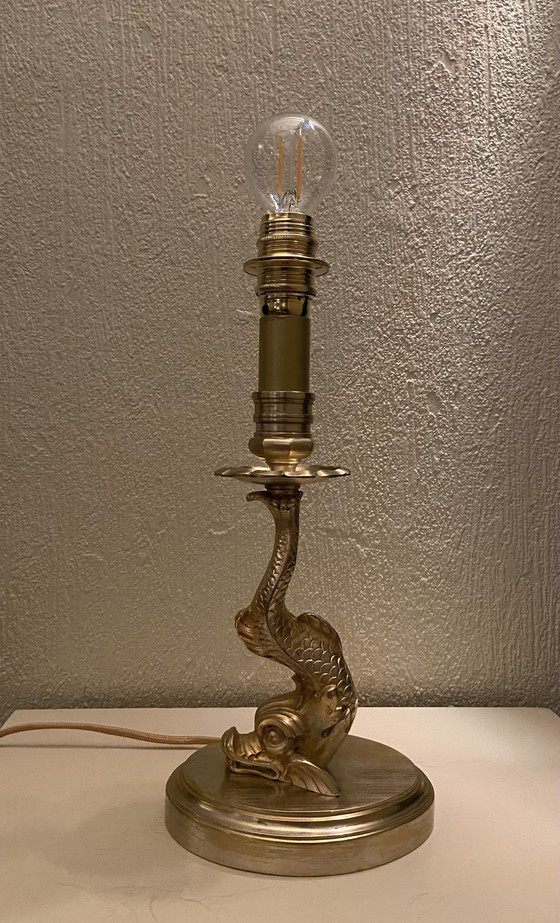 Image 1 of Lampe de table dauphin en bronze et laiton de style rococo