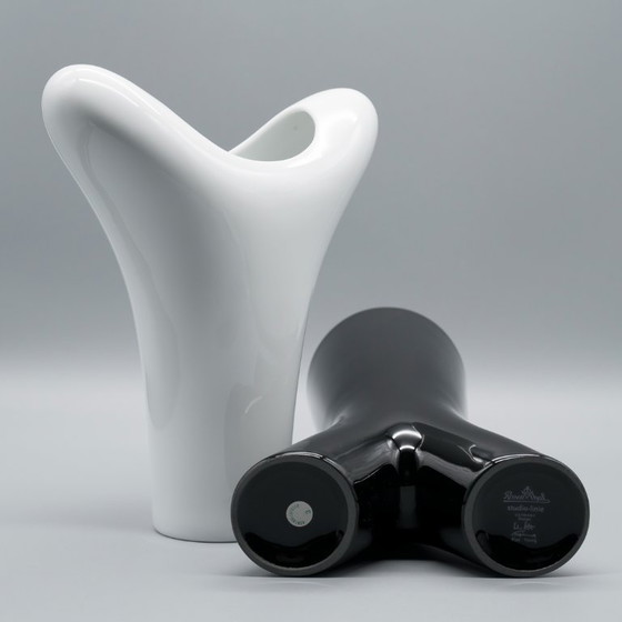 Image 1 of Rosenthal Studio Linie B&W Glossy Porcelain SPIRIT Vase Duo by Platt & Young 80s