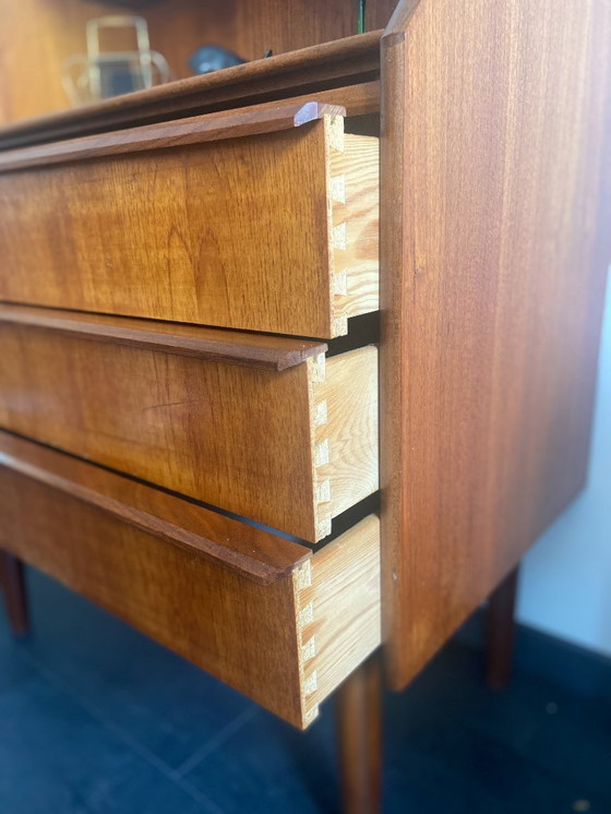 Image 1 of Vintage Danish teak secretaire with 3 drawers and extendable top