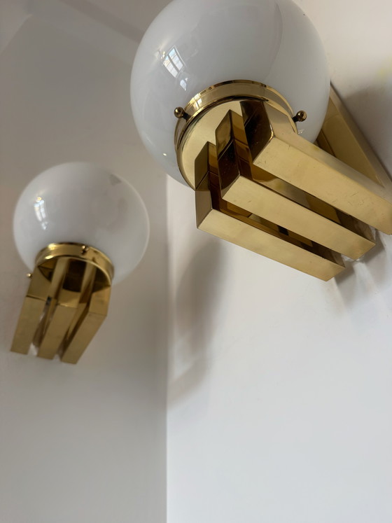Image 1 of Opaline brass wall lights from the 1970s