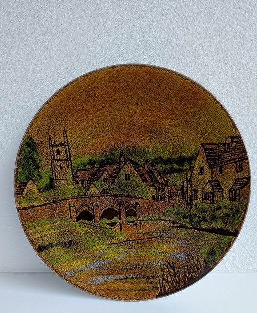 Plato de pared vintage de cerámica Poole 'Egeo' – Castle Combe – Ø 35 cm