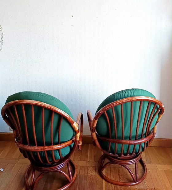 Image 1 of 2x swivel rattan armchairs 1970