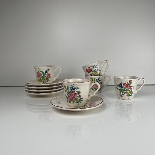 Set van 5 KG Luneville kopjes + schotels - Réverbère model