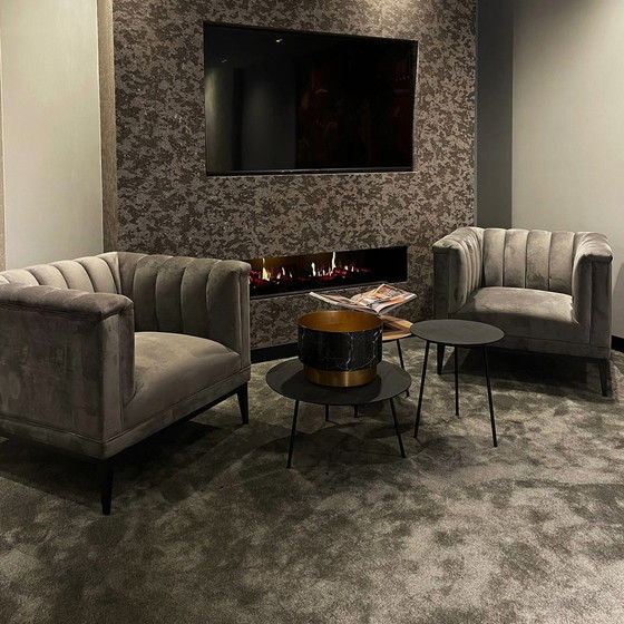 Image 1 of Canapé 2 places Eichholtz Raffels avec fauteuil (lot de 2) et pouf