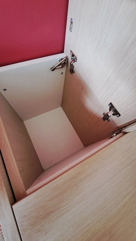 Single bed with storage drawers and matching elevated bedside table, white and light wood, Dearkids, Mdf (photo 8 of 9)