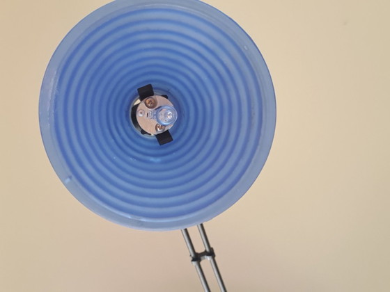 Zeldzame Vintage IKEA Booglamp 'Typ G9206' Met Blauw Geribbelde Matglazen Kap – Jaren '90 – Vloerlampen, Metal (photo 6 of 8)